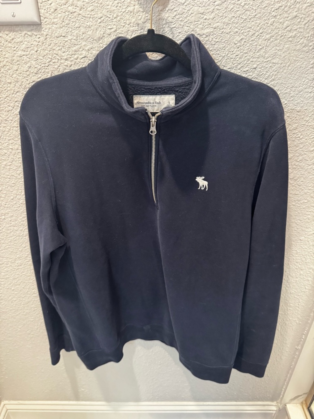 Abercrombie & Fitch Navy Zip-Up Pullover with White Moose Logo